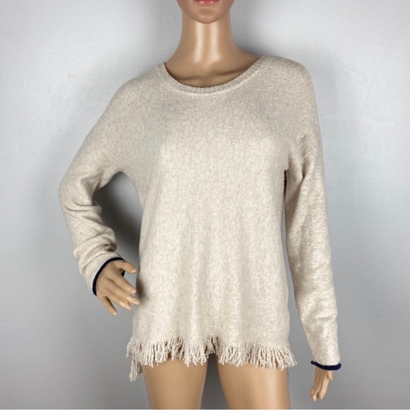 NEW NIC + ZOE CREAM FRINGE TRIM HIGH-LOW SWEATER - Picture 2 of 7